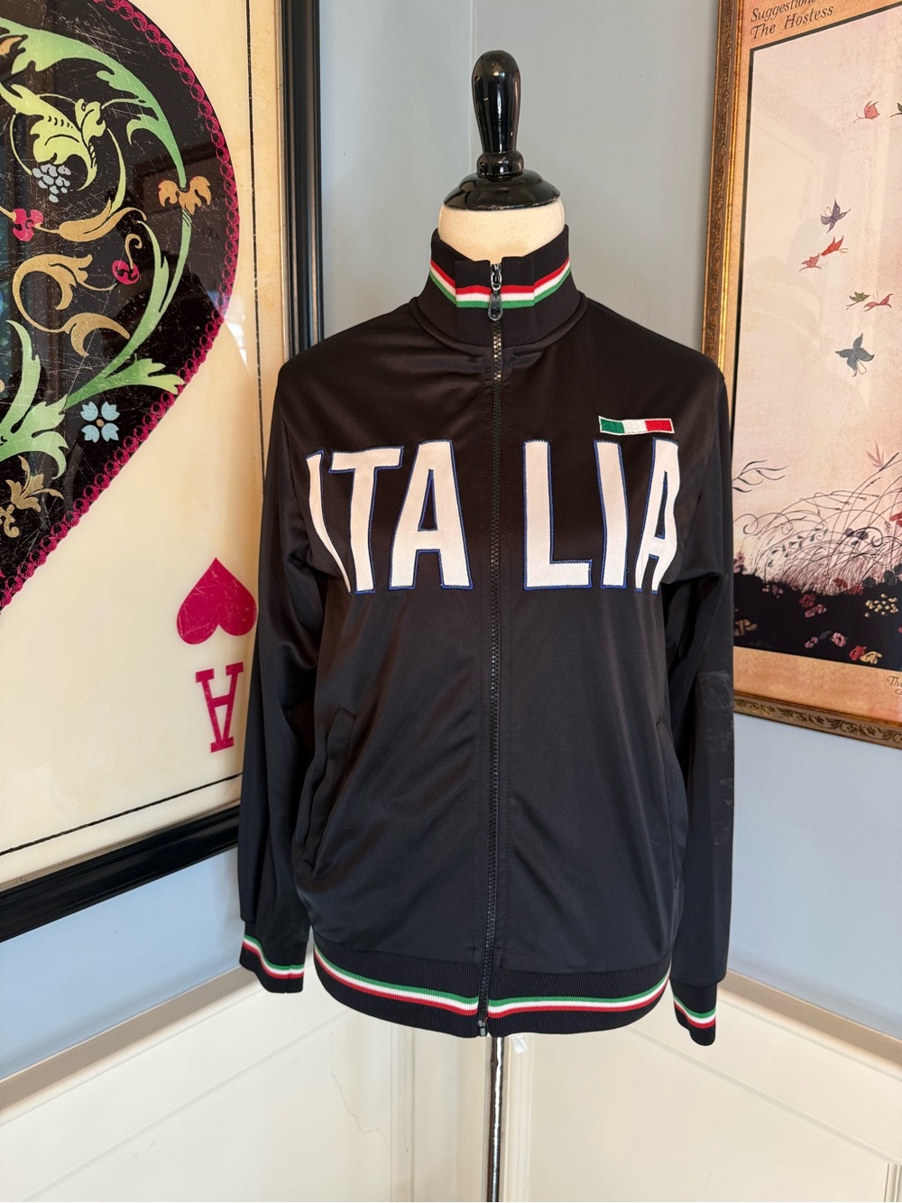 Italia Black Satin Track Jacket Sz M